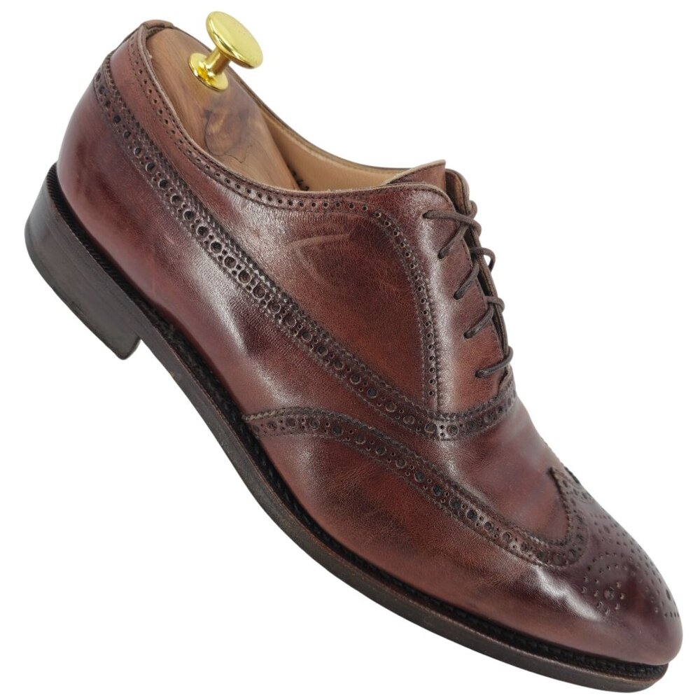Gravati Italy Men 8.5 Burnished Brown Leather Dress Shoes Wingtip Brogue Oxfords
